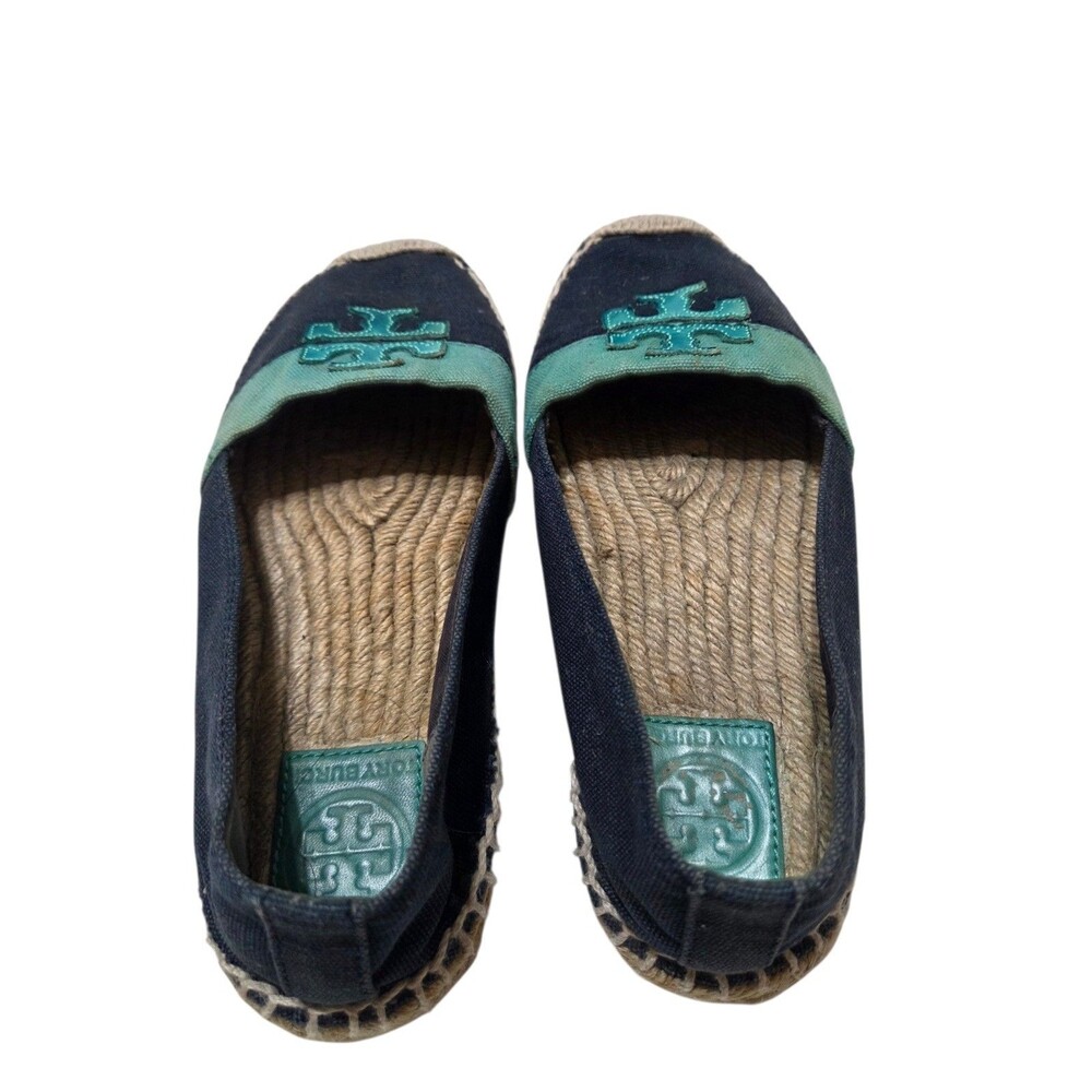 Tory Burch Weston Island Turquoise & Navy Espadrille Flats Size 8 - Picture 6 of 10